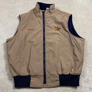 VTG Anheuser-Busch Vest Mens L, 42 Tan Fleece Lined Unitog Made USA Retro Puffer